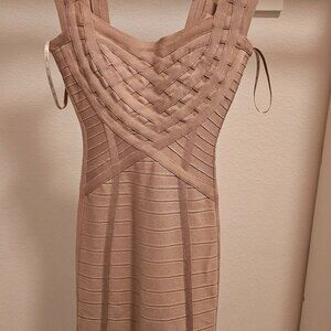 Hervé Léger Bandage Dress XS Nude / Pink Bodycon Cocktail Evening Dress
